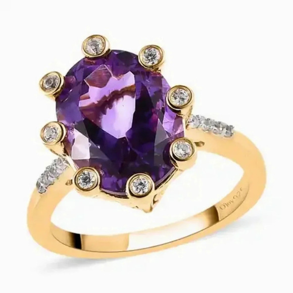 Natural Amethyst Accented By Natural White Zircon Ring. - Picture 2 of 8